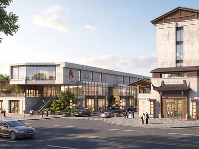 新中式商业综合体景观 商业街 新中式 步行街 现代建筑 新中式酒店