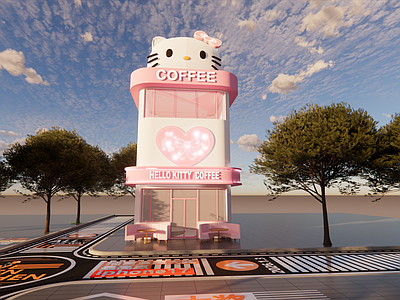 极简餐饮建筑 可爱咖啡厅 咖啡厅 Kitty COFFEE 门头