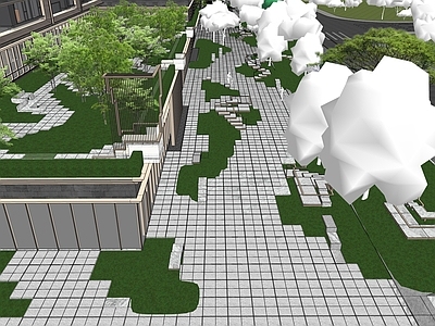 极简商业综合体景观 现代自然街角公园 屋顶花园景观亭 休闲平台口袋公园 直线空间 特色栏杆