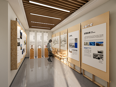 原木风企业文化展厅 展示空间 建筑展示 展示架 展示台