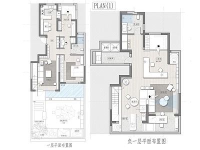 别墅 260平下叠别墅 方案图 平面图 彩平图