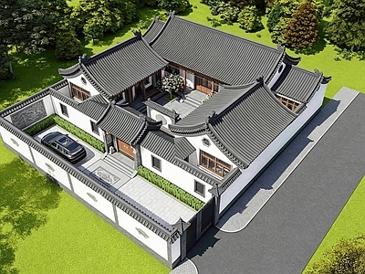 中式古建四合院 新中式四合院建筑 别墅建筑 乡村自建房 农村民房