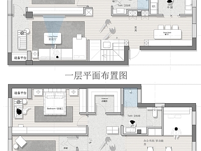 别墅 208平复式 平面图 彩平图