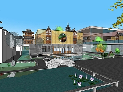 新中式商业街 新中式商业街 寺庙建筑 新中式场景建筑