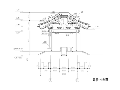 仿古建筑 明代官式井亭 斗拱四方亭 水井