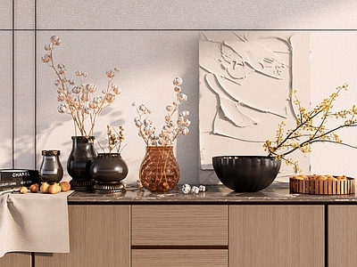 轻奢摆件组合 侘寂风室内摆件 玄关装饰摆件 玄关柜桌 花艺绿植软装摆件 饰品摆件组合