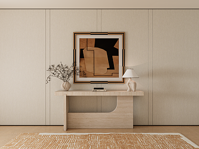 奶油风条案 案几 装饰画 挂画 台灯