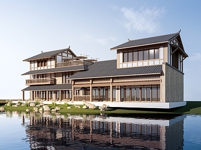 中式古建民宿建筑 新中式民宿建筑 乡村民房 民宿酒店建筑 坡屋顶民宿