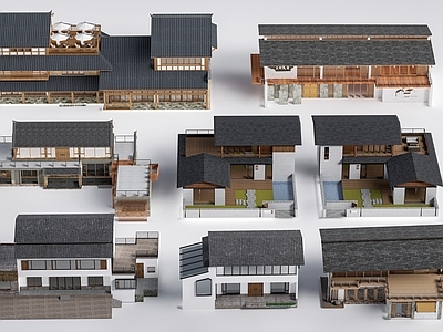 新中式民宿建筑 新中式民宿建筑 乡村民房 民宿酒店建筑 坡屋顶民宿