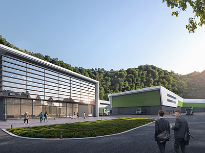 现代主义生产车间 绿色工业建筑 现代风格工业厂房 流线型厂房