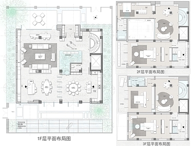 别墅 1500平别墅 平面图 彩平图