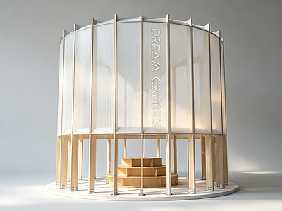 极简文创展台 圆形廊架 展厅 木结构建筑 快闪店 咖啡厅