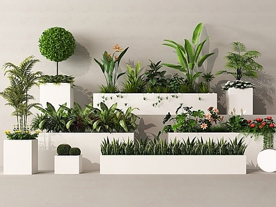 现代简约植物组合 极简主义植物组合 绿植花箱 外摆绿植花箱 植物堆