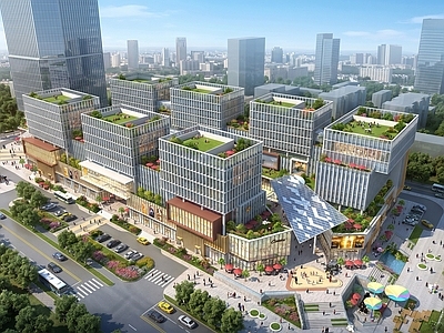 现代主义商业综合体景观 现代商业综合体 办公楼写字楼 商业步行街 商铺酒店门头门面
