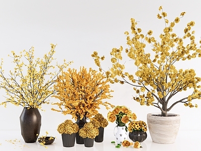 现代简约花艺 黄色系花艺组合 迎春花腊梅 麦穗黄花盆栽 花卉花艺花镜 绿植美陈装饰