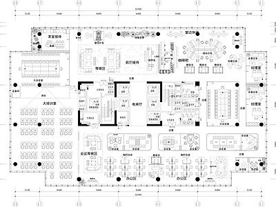 整体办公空间 总部办公平面方案 接待区 大培训室 茶室接待 经理室