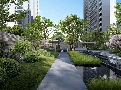 现代主义小区景观 住宅景观 住宅廊架景观 住宅水景景观