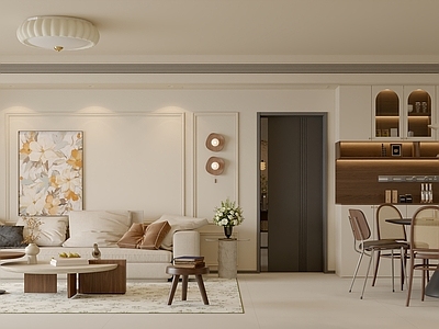 奶油风客餐厅 简约法式中古风 沙发茶几 餐桌椅 壁灯吊灯吸顶灯 电视柜酒柜餐边柜