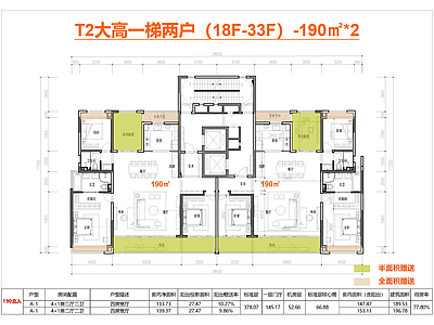其他居住建筑 T2 一梯两户 豪宅大平层 190户型