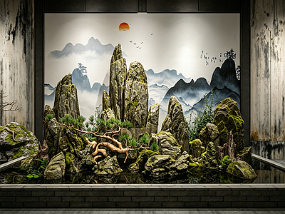 新中式假山水景 室内假山 景观小品 假山树池 庭院造景 枯山水