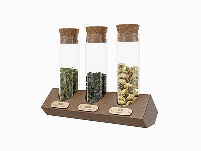现代简约摆件组合 玻璃试管展示架 国风茶室奶茶店 胡桃木茶叶展示 样品陈列展示 实物菜单摆件