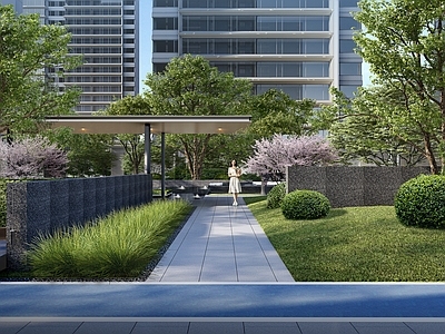 现代主义小区景观 住宅景观 住宅廊架景观 住宅景墙景观