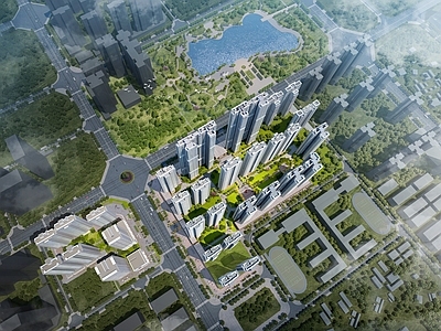 现代主义鸟瞰规划 多元化复合型社区 社区鸟瞰 高层住宅 鸟瞰规划