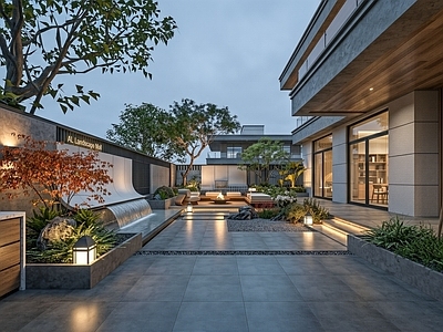 现代别墅庭院 现代别墅庭院花园 居家庭院花园景观 庭院景观植物 庭院休闲空间