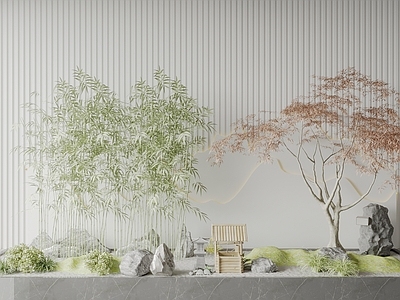 禅意室内景观 新中式中式景观 园林景观造景 竹子 景观小品 庭院景观