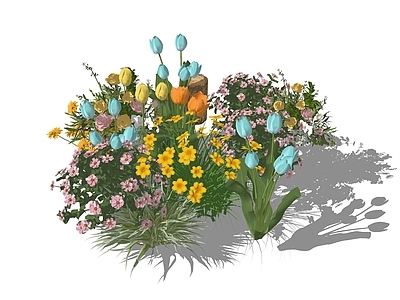 现代花境 彩色花丛美陈 彩色花镜