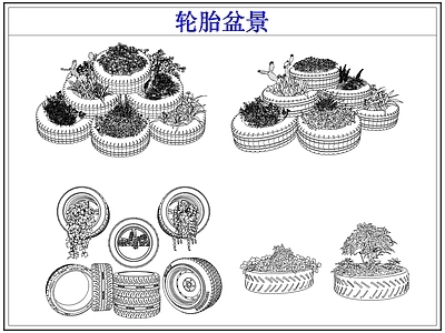 绿植 轮胎盆景盆栽