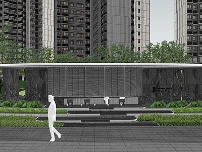 极简廊架 叠级水景特色格栅 对景景墙 廊架会客厅 观景吧台