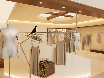 奶油风服装店 中古女装店 服装展架 造型摆台