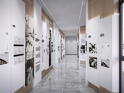 现代简约历史展厅 现代走廊展板 走廊宣传墙 展墙文化长廊