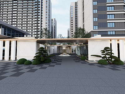 新中式景观住宅区景观 景观住宅 小区住宅 小区入户大门 主入口大门 现代住宅景观