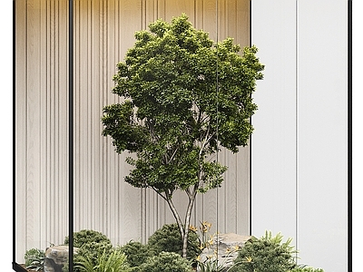 现代室内景观 玻璃景观造景 绿植植物堆 景观树