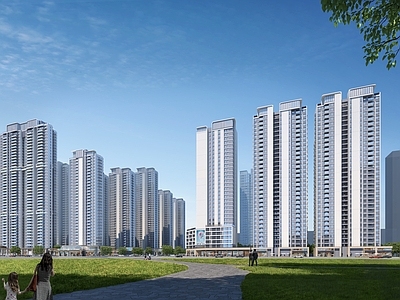 现代主义小高层住宅楼 沿街透视 高层住宅 现代风格 国际化大社区