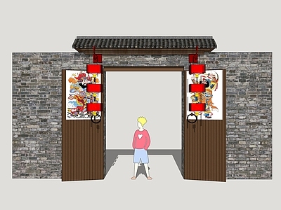 中式入口大门 庭院门 民居院门 入户门