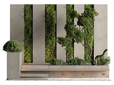 禅意室内景观 绿植背景墙 植物景观