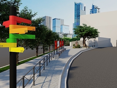 现代办公园区景观 城市街道 小区车道出入口 保安亭
