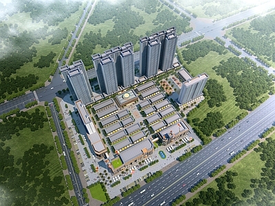 现代主义商业综合体 商业综合体 高层住宅 沿街商铺 中式商业街