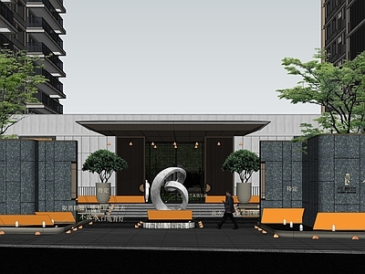 现代小区景观 长沙华发四季云玺 入口示范区 现代高层