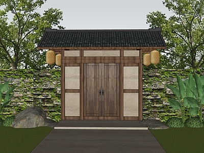 中式古建入口大门 景观大门 庭院大门