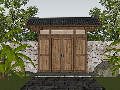 中式古建入口大门 景观大门 庭院大门
