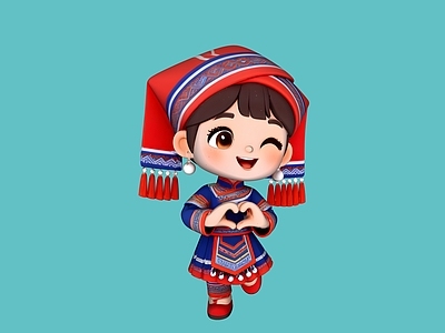 中式雕塑摆件 壮族卡通IP人物