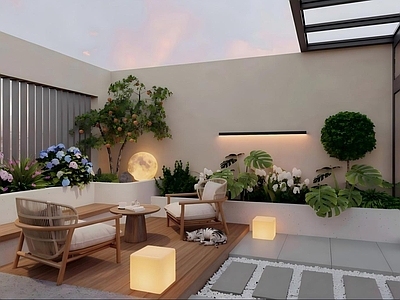 现代简约别墅庭院 现代简约屋顶花园 现代露台花园 屋顶花园