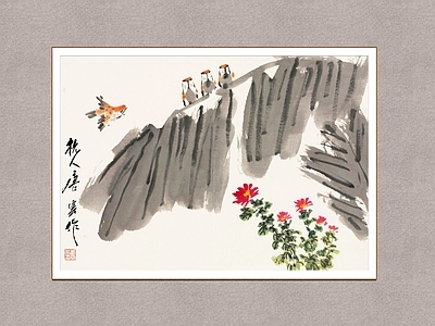 中式挂画 蕉叶栖雀图 麻雀图 花鸟画 唐云 装饰画