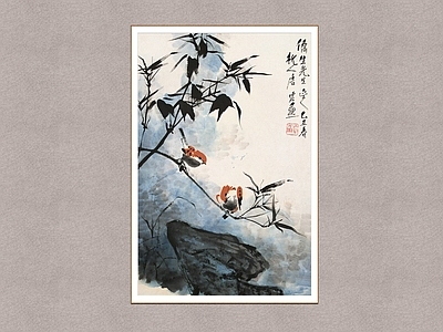 中式挂画 竹雀图 花鸟画 唐云 装饰画
