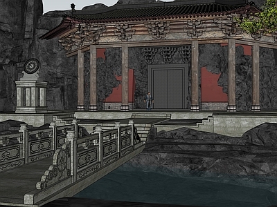 中式古建古建筑 洞中塔 日晷 石塔