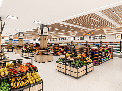 现代简约超市 精品超市 500平方米 校园店